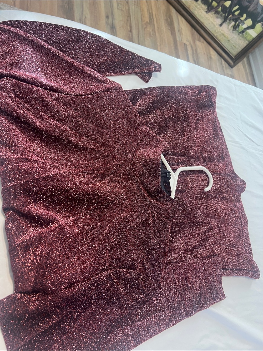 Bardot Metallic Wine Long Sleeve Dress